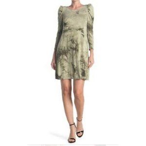 MSK Olive Green Puff Sleeve Tie Dye Dress NWT Small